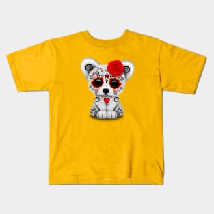 Red Day of the Dead Sugar Skull Polar Bear Kids T-Shirt